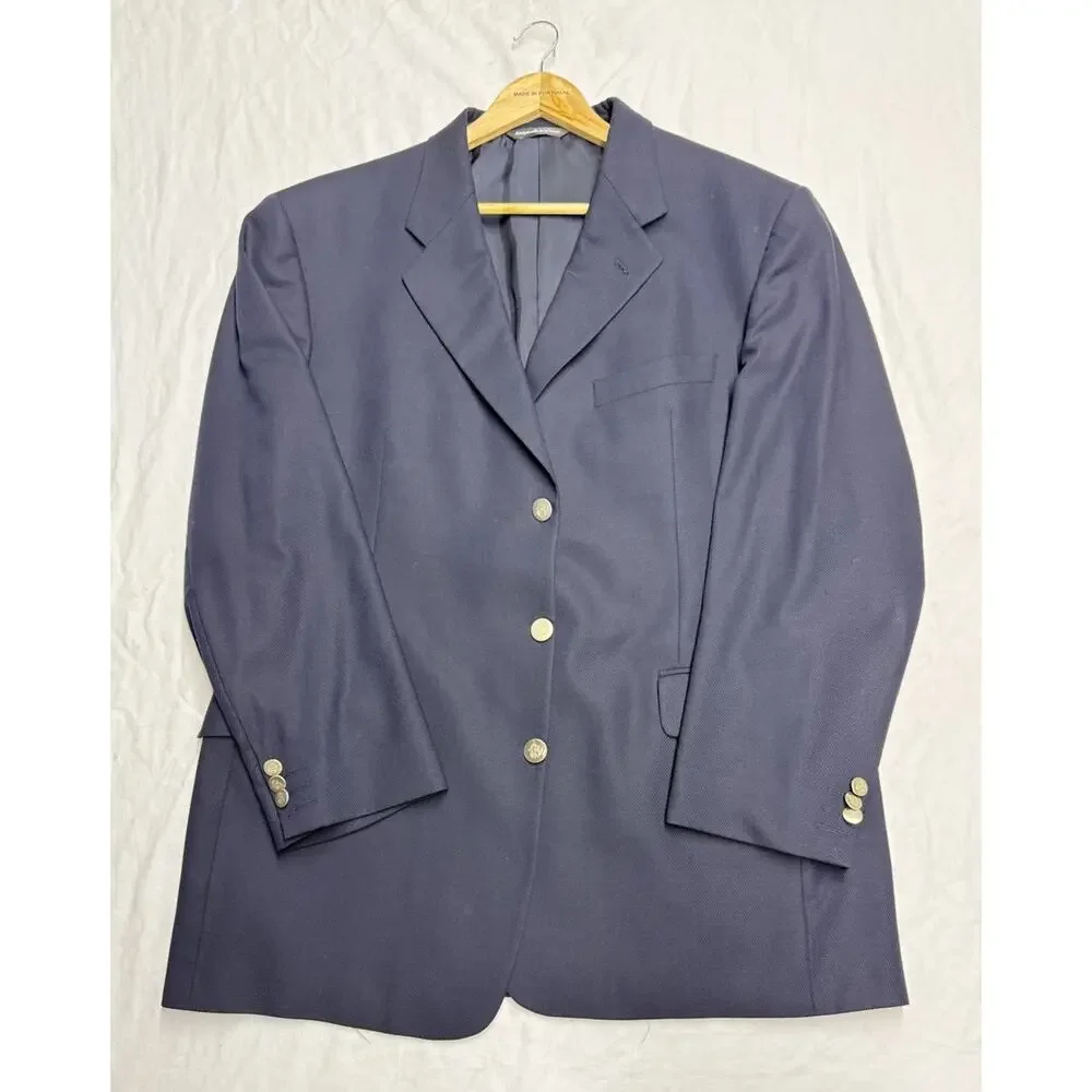 Coppley Ermenegildo Zegna 100% Wool Blazer Jacket Size 44R Navy Blue Sport Coat